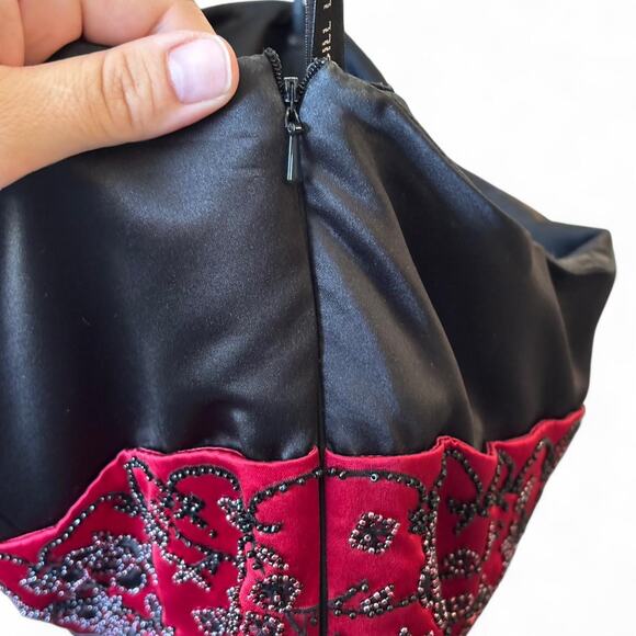 Vintage Bill Levkoff Black & Red Beaded Satin Gown Dress Plus Size 20 Y2K Formal - Picture 4 of 8